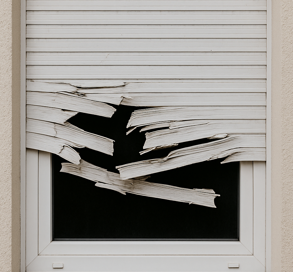 ChatGBT zu sehen ist ein weißer, kaputter Rolladen